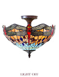 14" Red Dragonfly style Tiffany  Uplighter Ceiling Light *Perfect for low ceilings