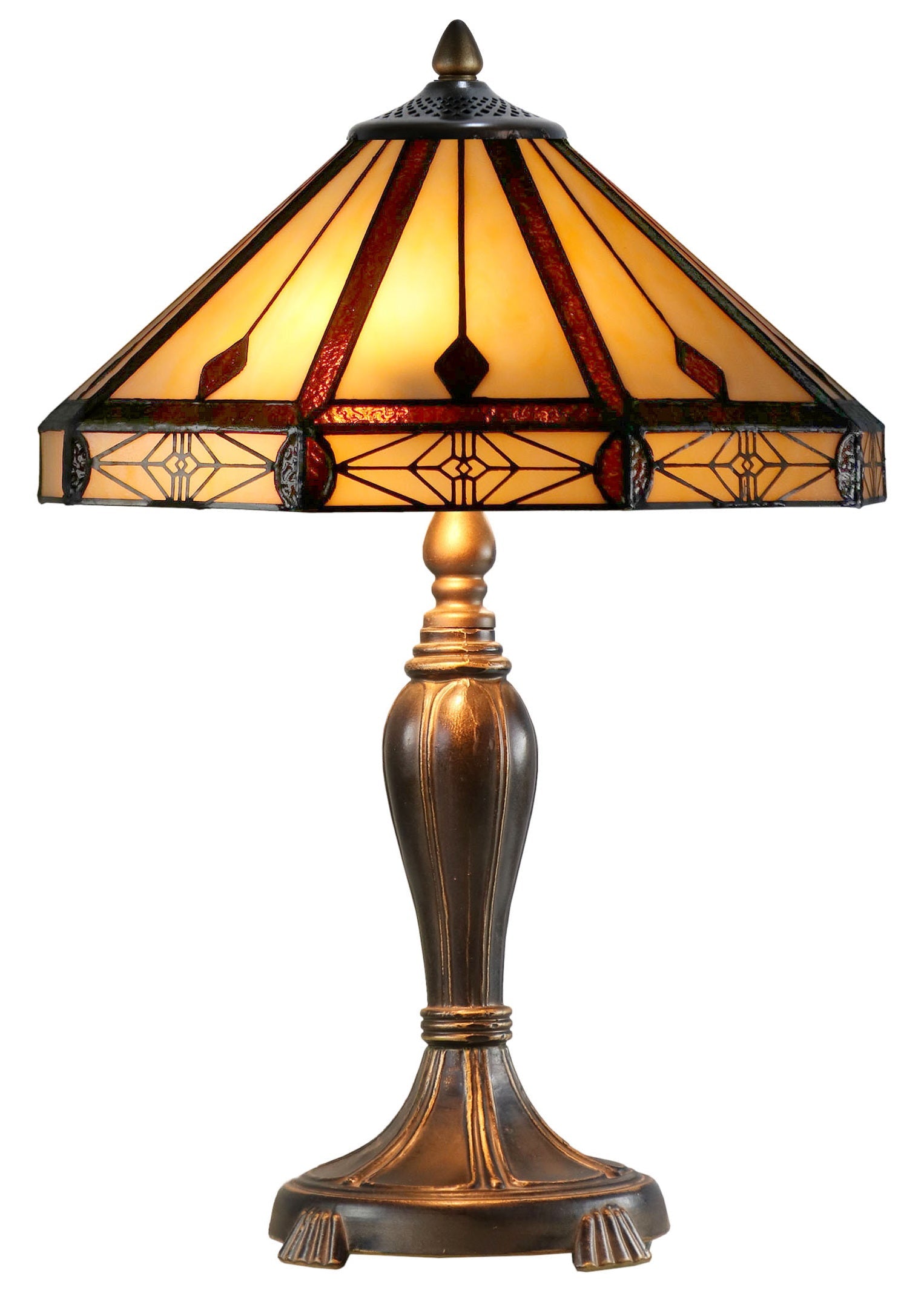 Classic 14" Vintage Style Tiffany Table Lamp with with geometric and artistic patterns