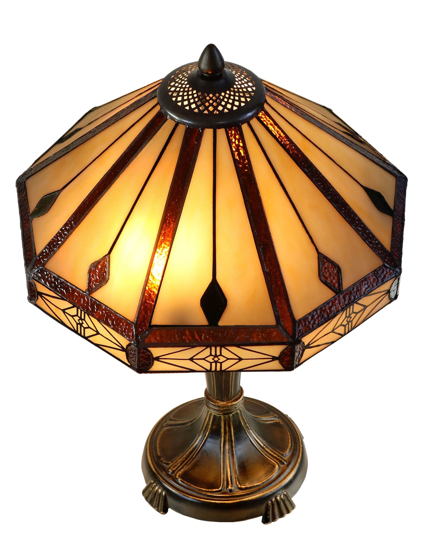 Classic 14" Vintage Style Tiffany Table Lamp with with geometric and artistic patterns