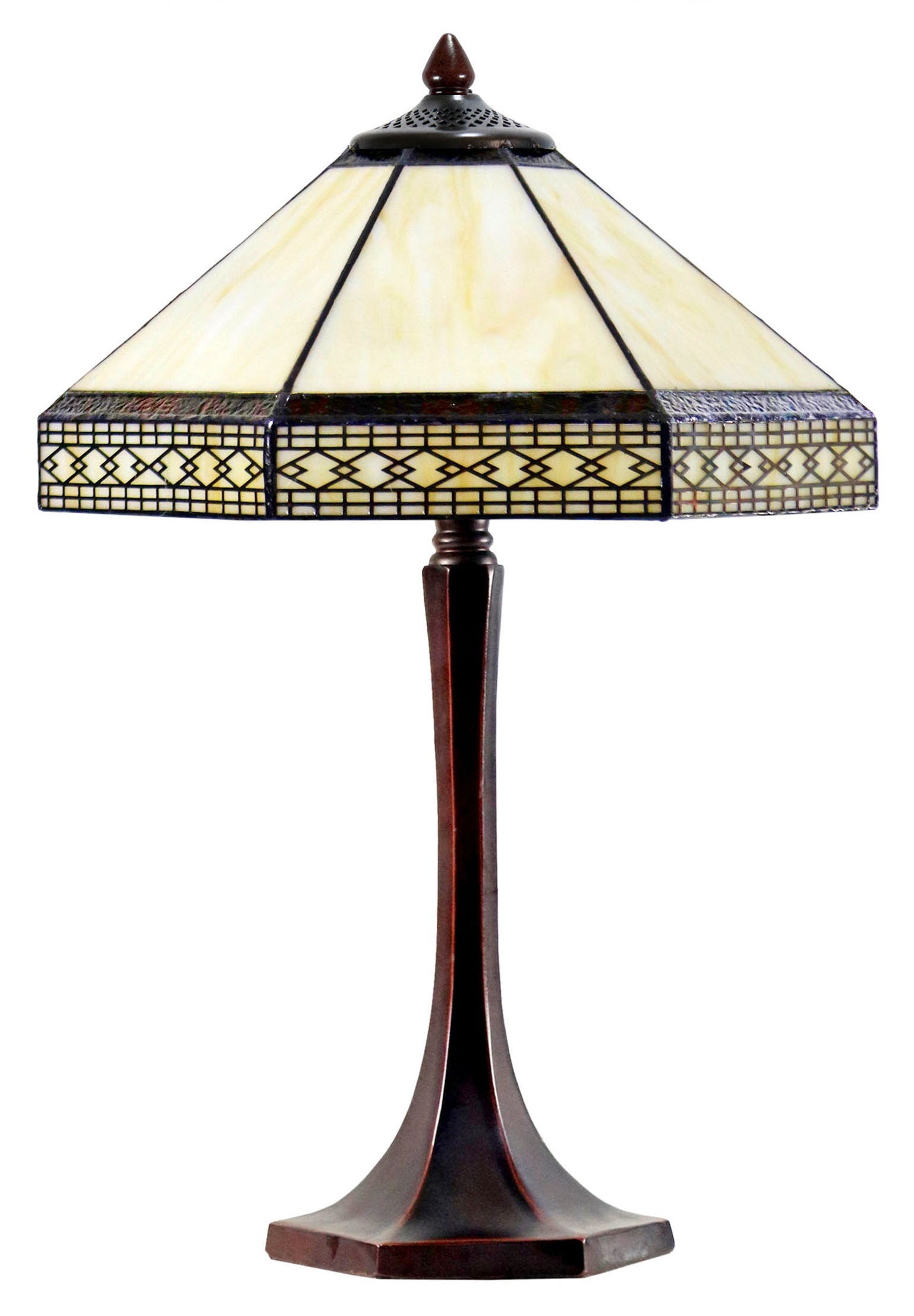 Elegant 14"  Tiffany Table Lamp Stained glass shade with geometric patterns