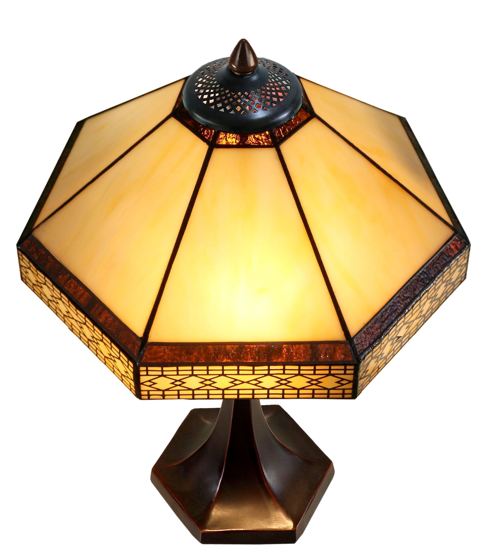 Elegant 14"  Tiffany Table Lamp Stained glass shade with geometric patterns