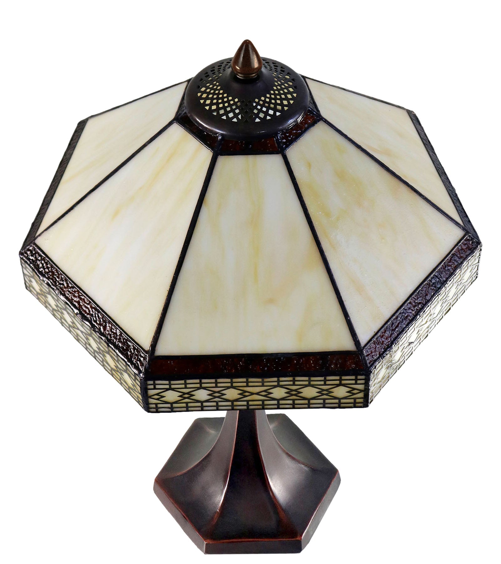 Elegant 14"  Tiffany Table Lamp Stained glass shade with geometric patterns