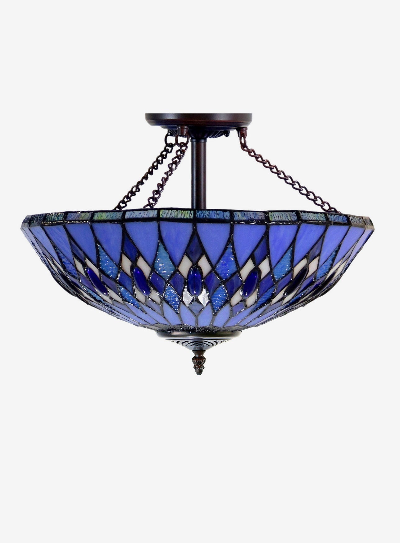 Large 16 inches Blue Tiffany Geometric Semi Flush Mount Ceiling Lights