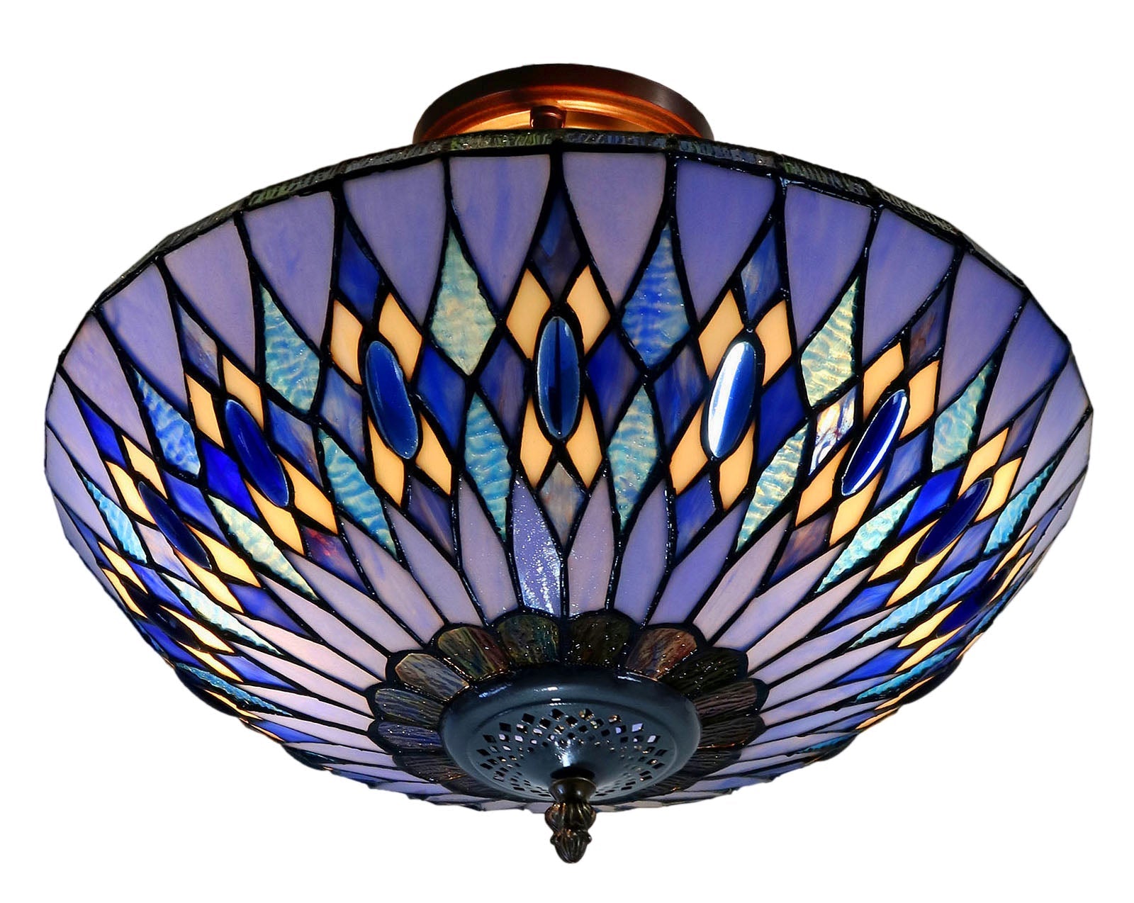 Large 16 inches Blue Tiffany Geometric Semi Flush Mount Ceiling Lights