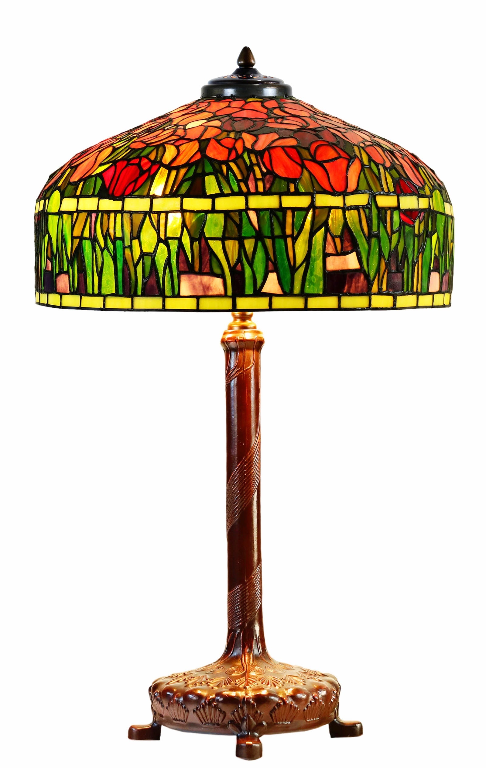 Limited Edition@18" Tiffany Red Tulip Stained Glass Table Lamp