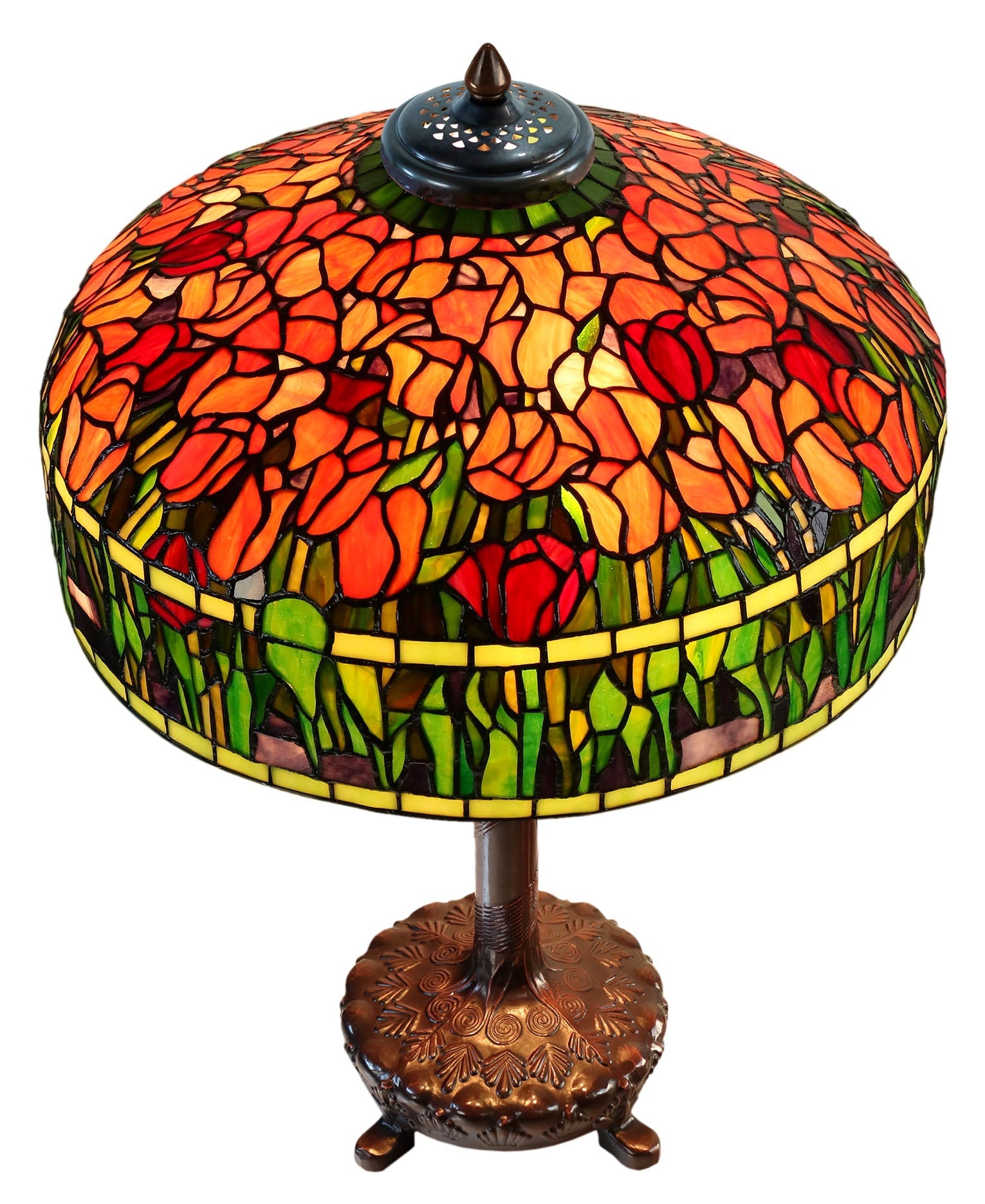 Limited Edition@18" Tiffany Red Tulip Stained Glass Table Lamp