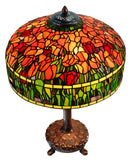 Limited Edition@18" Tiffany Red Tulip Stained Glass Table Lamp