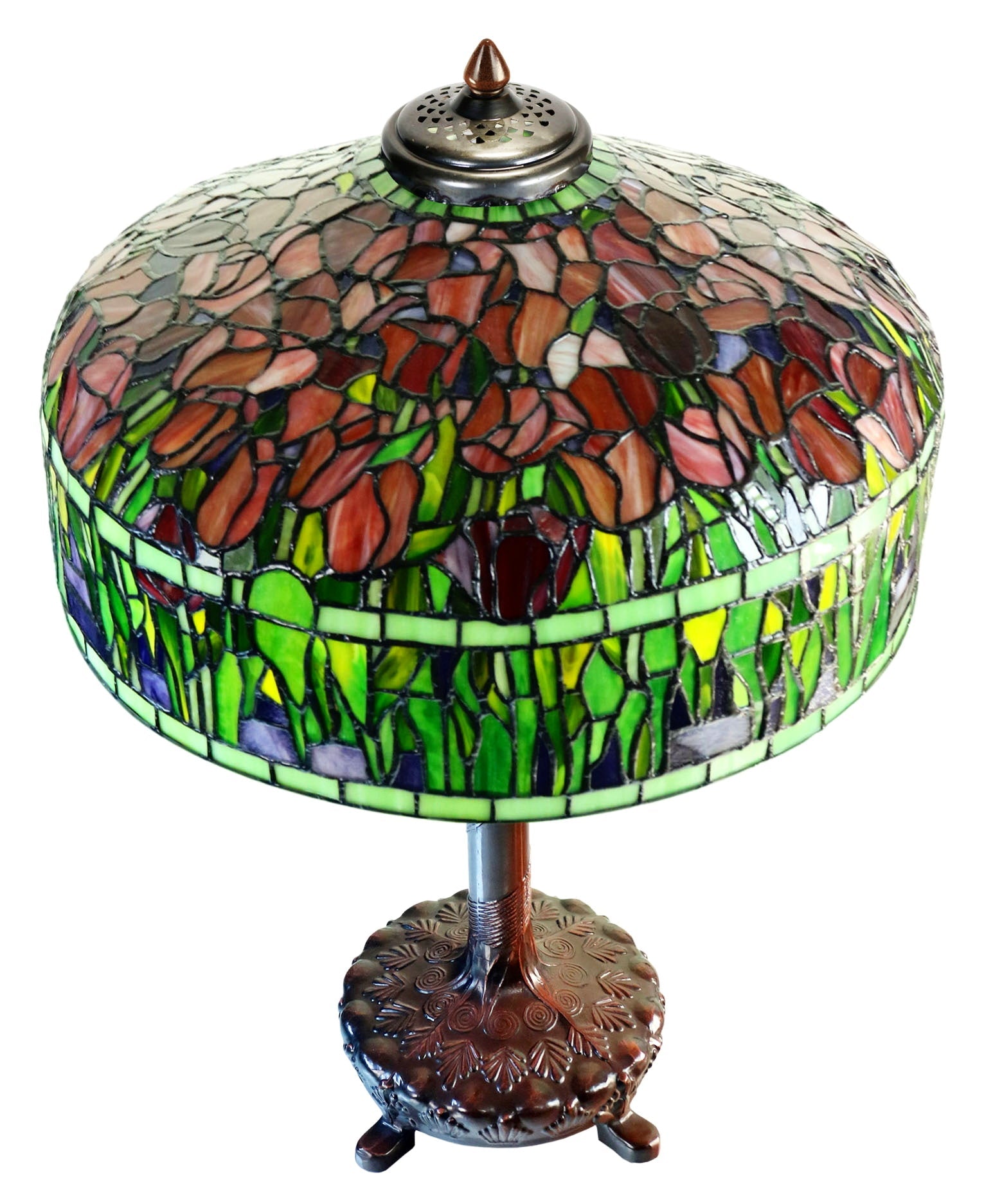 Limited Edition@18" Tiffany Red Tulip Stained Glass Table Lamp