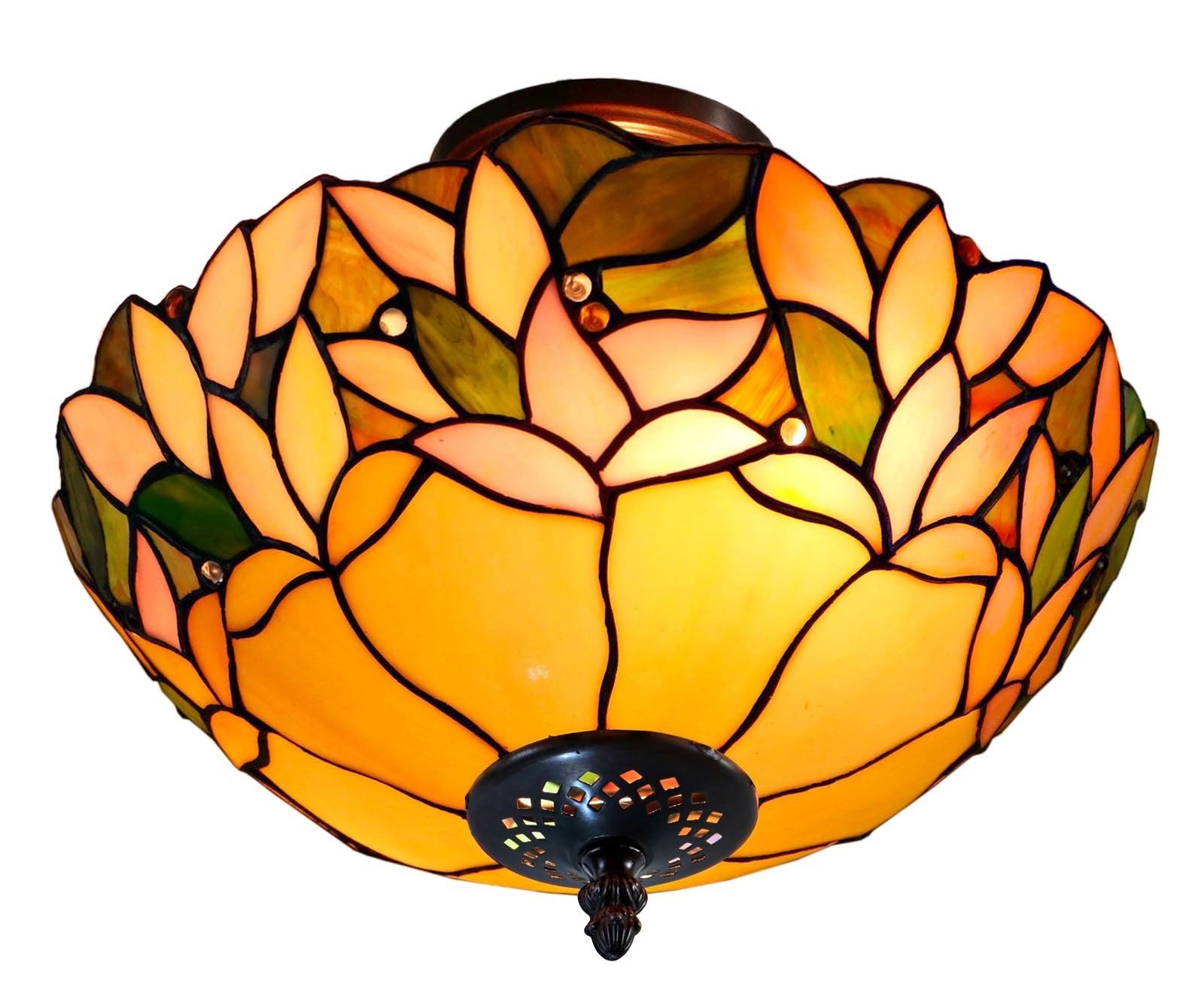 14" Dome style Leaf Tiffany  Uplighter Pendant Light