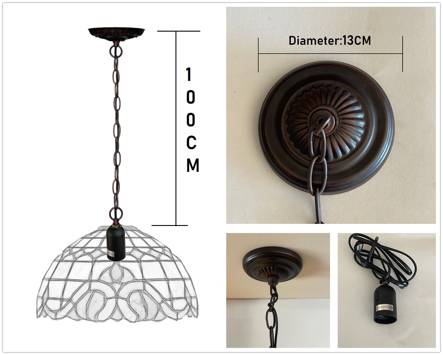 Large Mission Tiffany Style Check Pattern Pendant Light