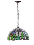 12" Butterfly Flower Stained Glass Tiffany Pendant Light