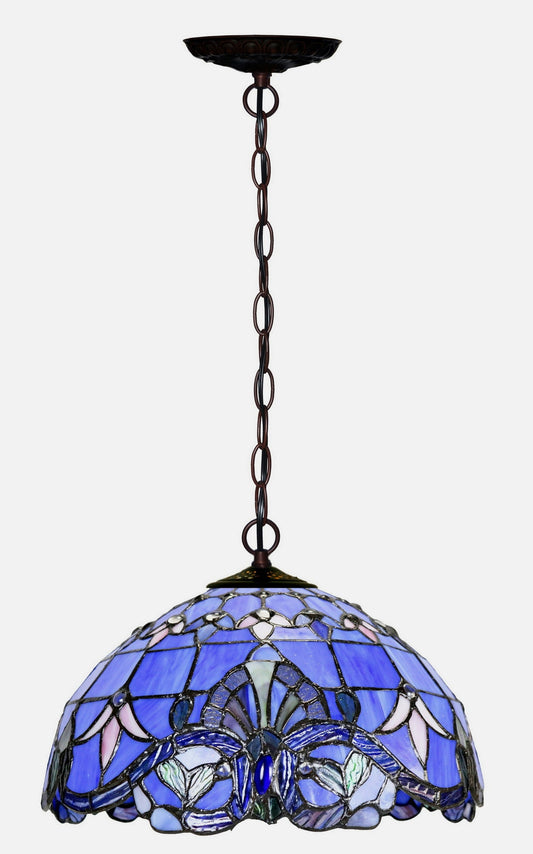 12" Blue Baroque Style Stained Glass Tiffany Pendant Light