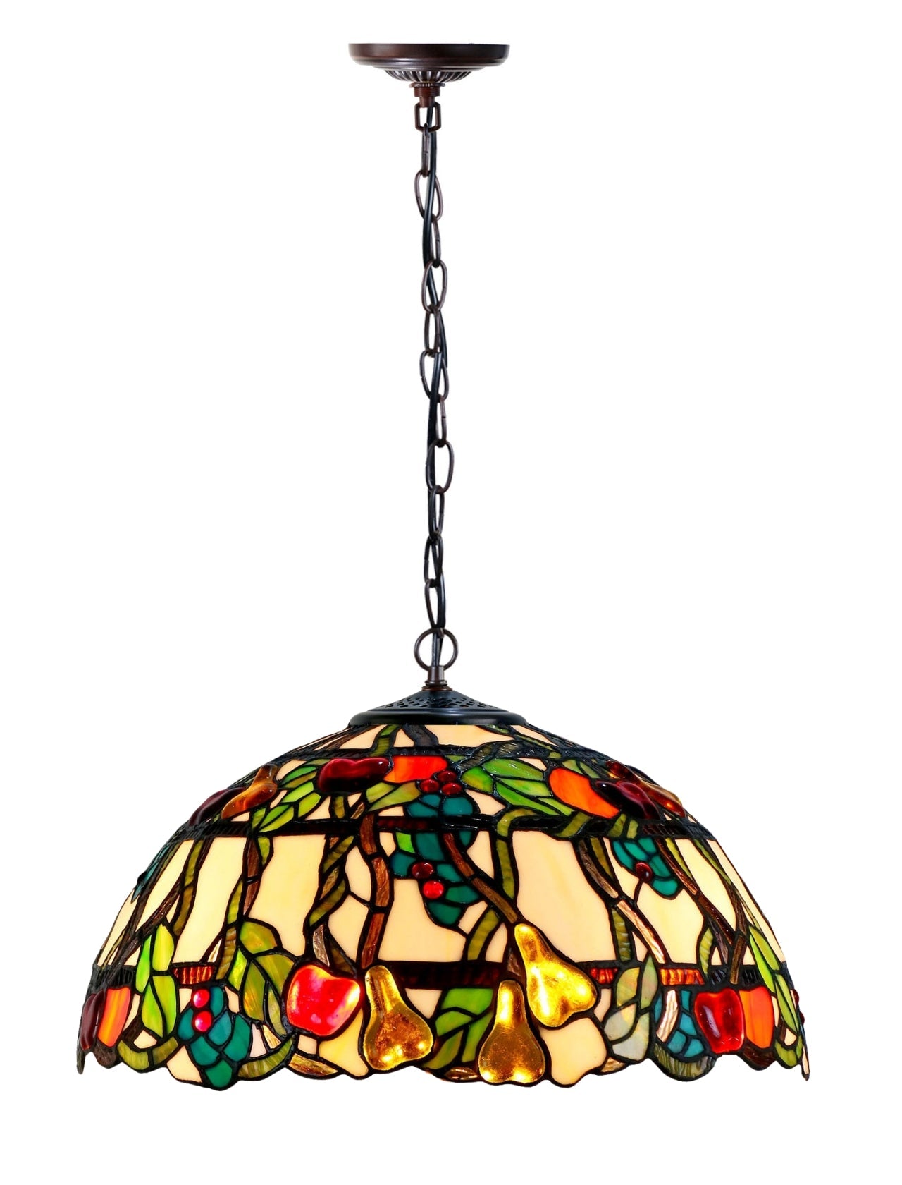 Large 16" Vibrant Fruits Style Stained Glass Tiffany Pendant Light