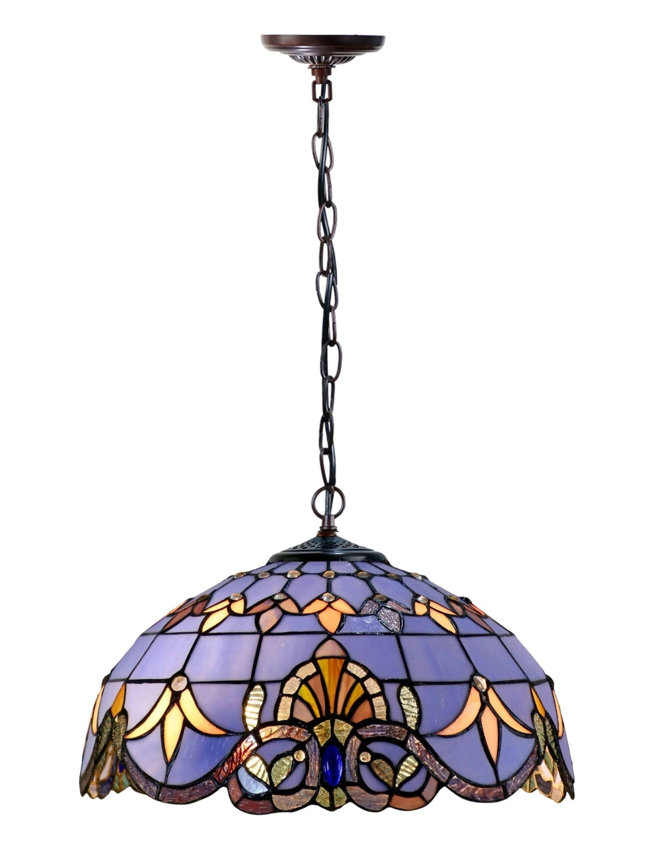 Large 16" Blue Baroque Style Leadlight Tiffany  Pendant Light