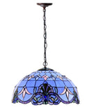 Large 16" Blue Baroque Style Leadlight Tiffany  Pendant Light