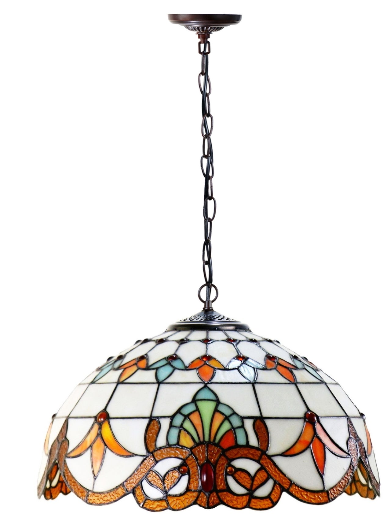 Large 16" Beige Baroque Style Leadlight Tiffany  Pendant Light