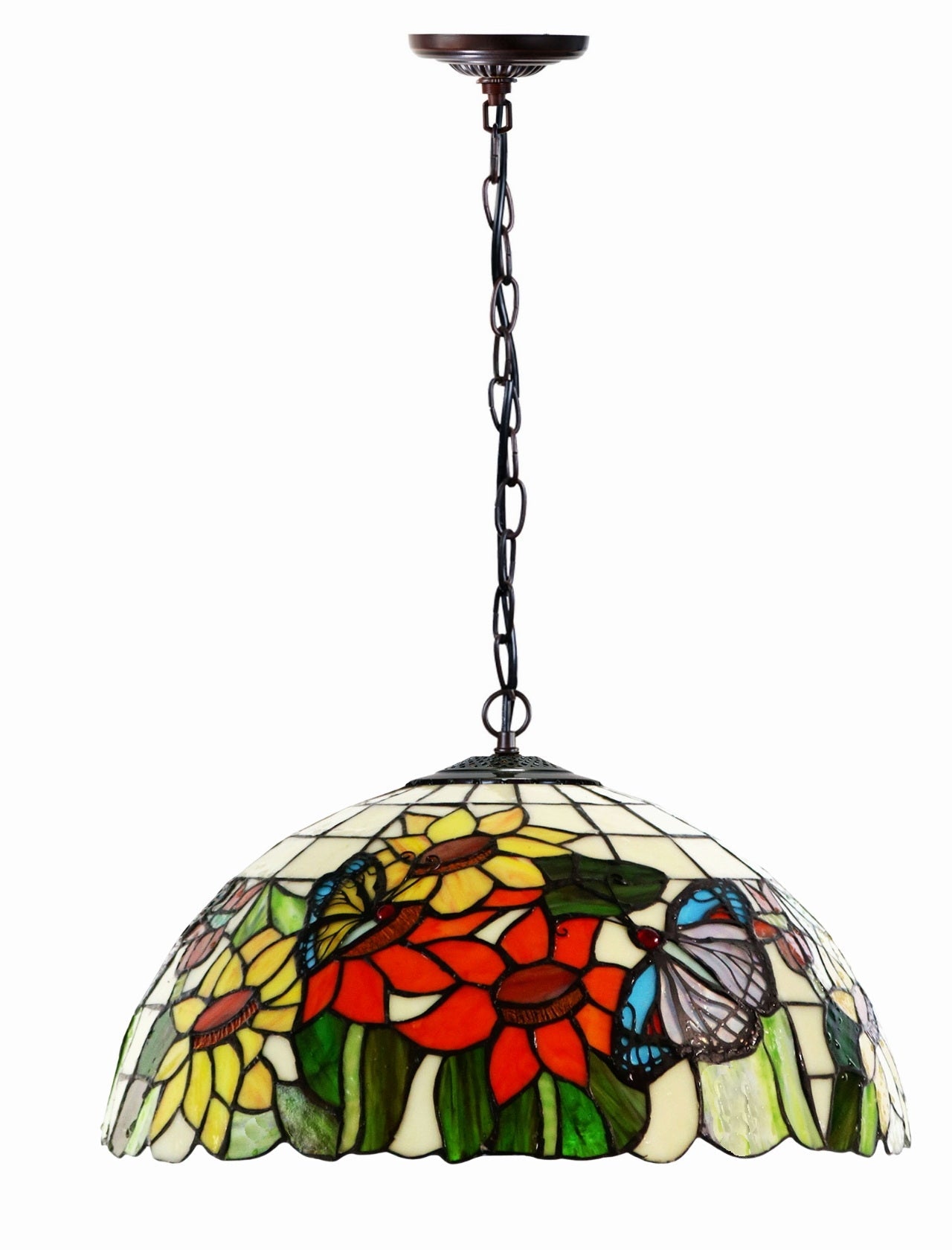 18" Butterfly sunflower  Stained Glass Leadlight Tiffany Pendant Light