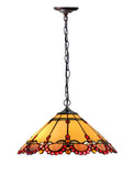 16" Tiffany Amber Stained Glass Pendant Light with ruby-red jewel accents