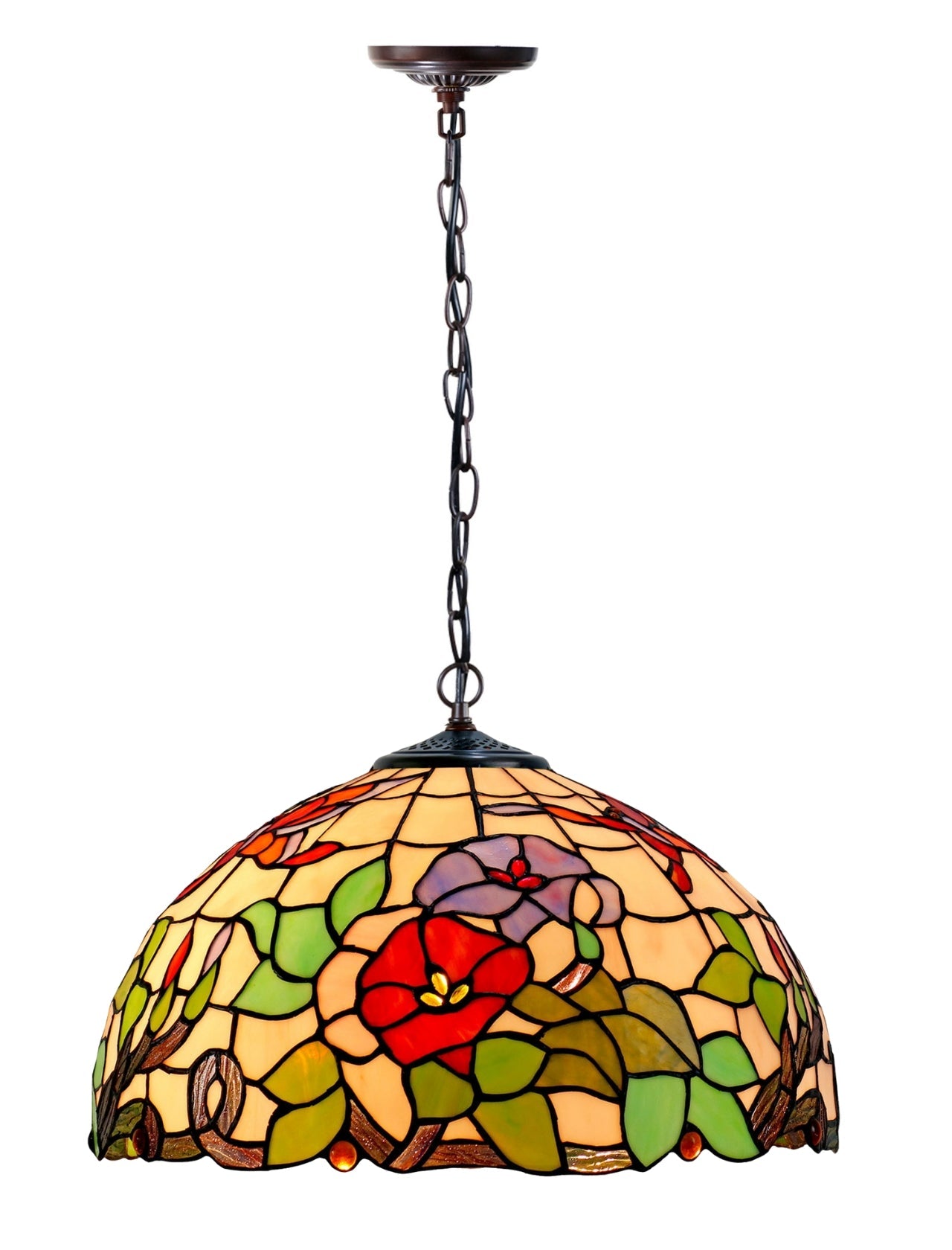 16" Butterfly Flower Stained Glass Tiffany Pendant Light