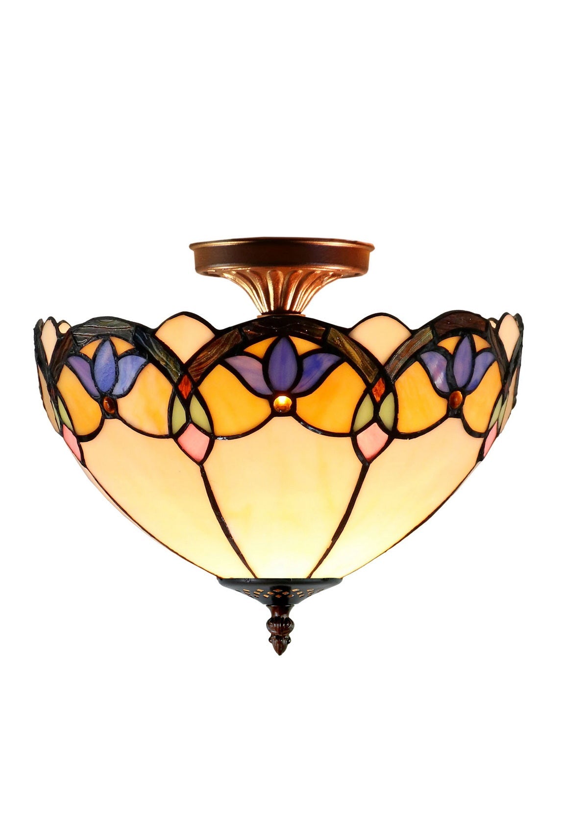 Medium Size 12" Art Nouveau Style Tiffany Semi Flush Mount Ceiling Light