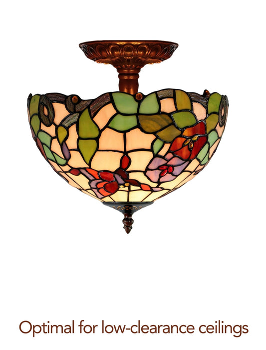 12" Butterfly Flower Style Tiffany Semi Flush Mount Ceiling Light