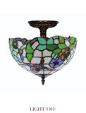 12" Butterfly Flower Style Tiffany Semi Flush Mount Ceiling Light