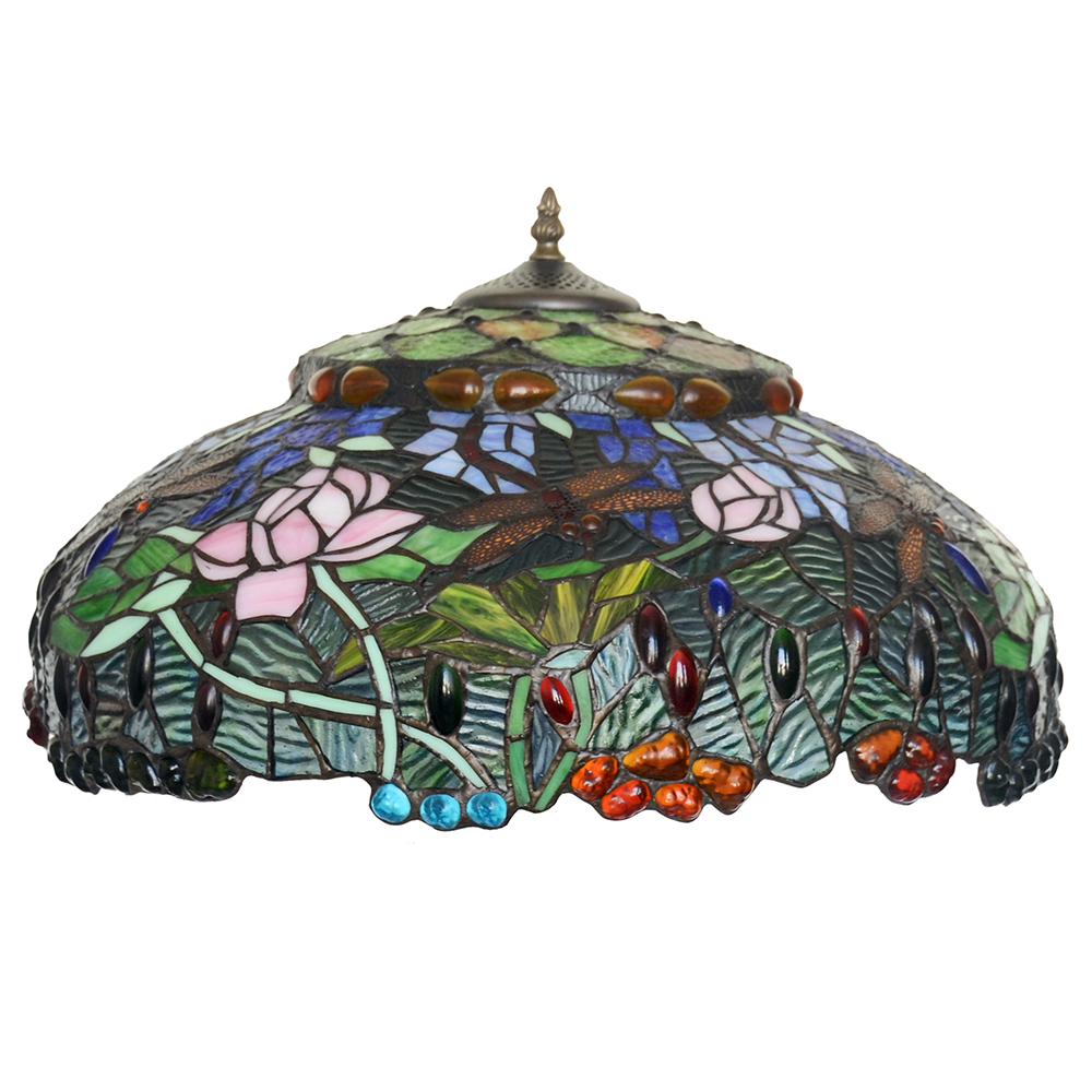 20" Dragonfly & Lotus Tiffany Style Floor Lamp – Handcrafted Stained Glass Art Lamp