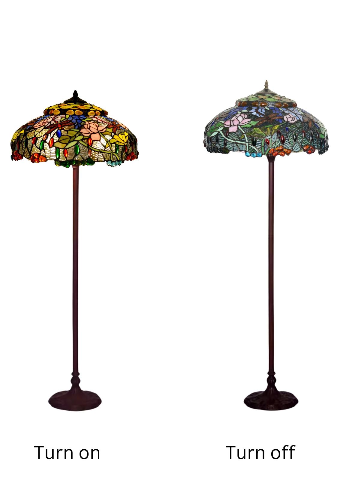 Joanne Tiffany 20" Dragonfly & Lotus Stained Glass Tiffany Floor Lamp