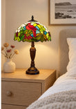12" Red Cardinal Bird Stained Glass TiffanyBedside Lamp