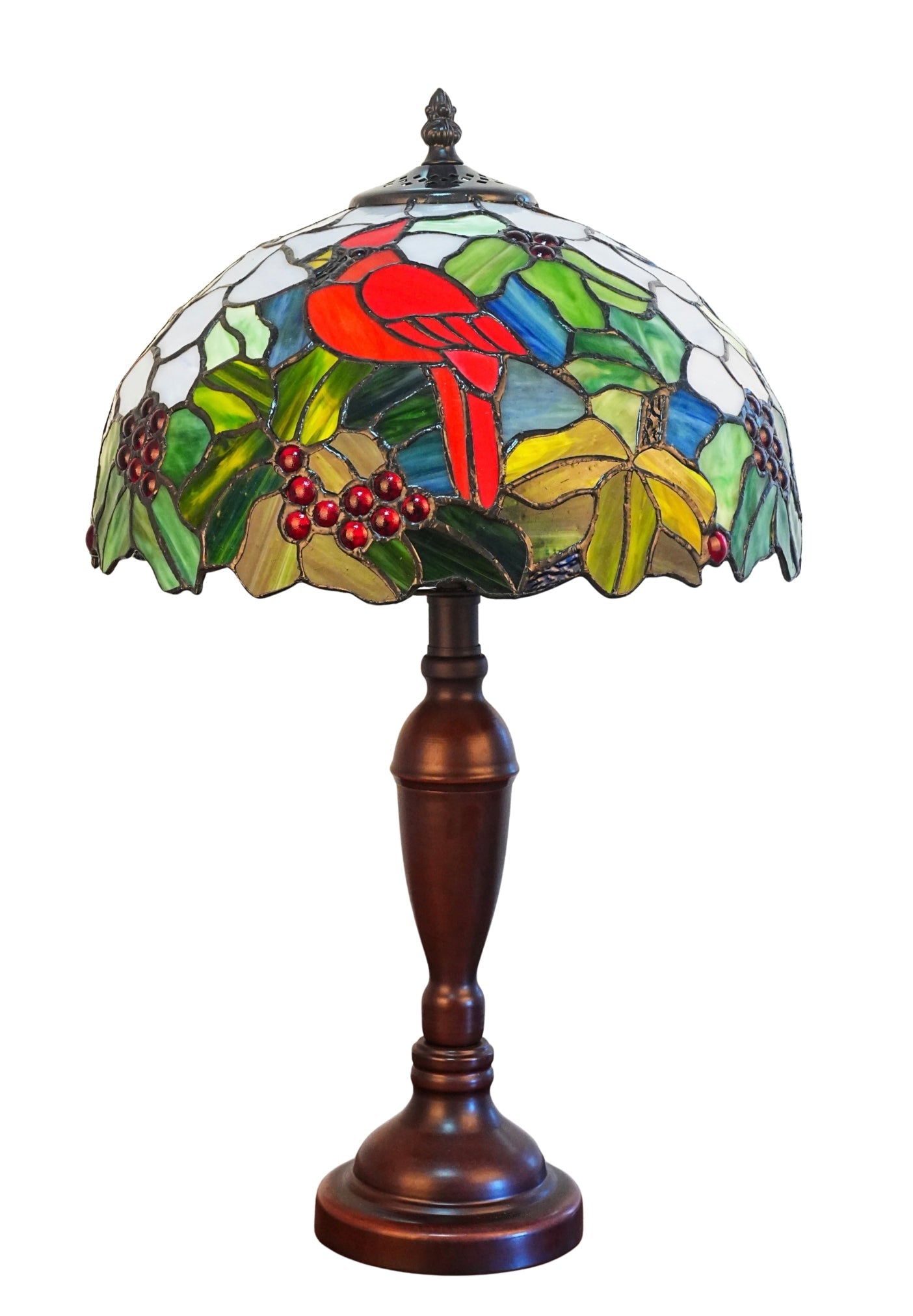 12" Red Cardinal Bird Stained Glass TiffanyBedside Lamp