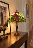 12" Red Cardinal Bird Stained Glass TiffanyBedside Lamp