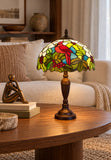 12" Red Cardinal Bird Stained Glass TiffanyBedside Lamp