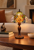 12" Amber Rose Stained Glass Tiffany Bedside Lamp