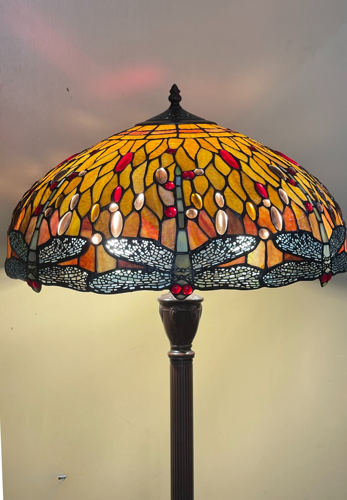 Traditional High Quality 18" Dragonfly  Stained Glass Tiffany Floor Lamp