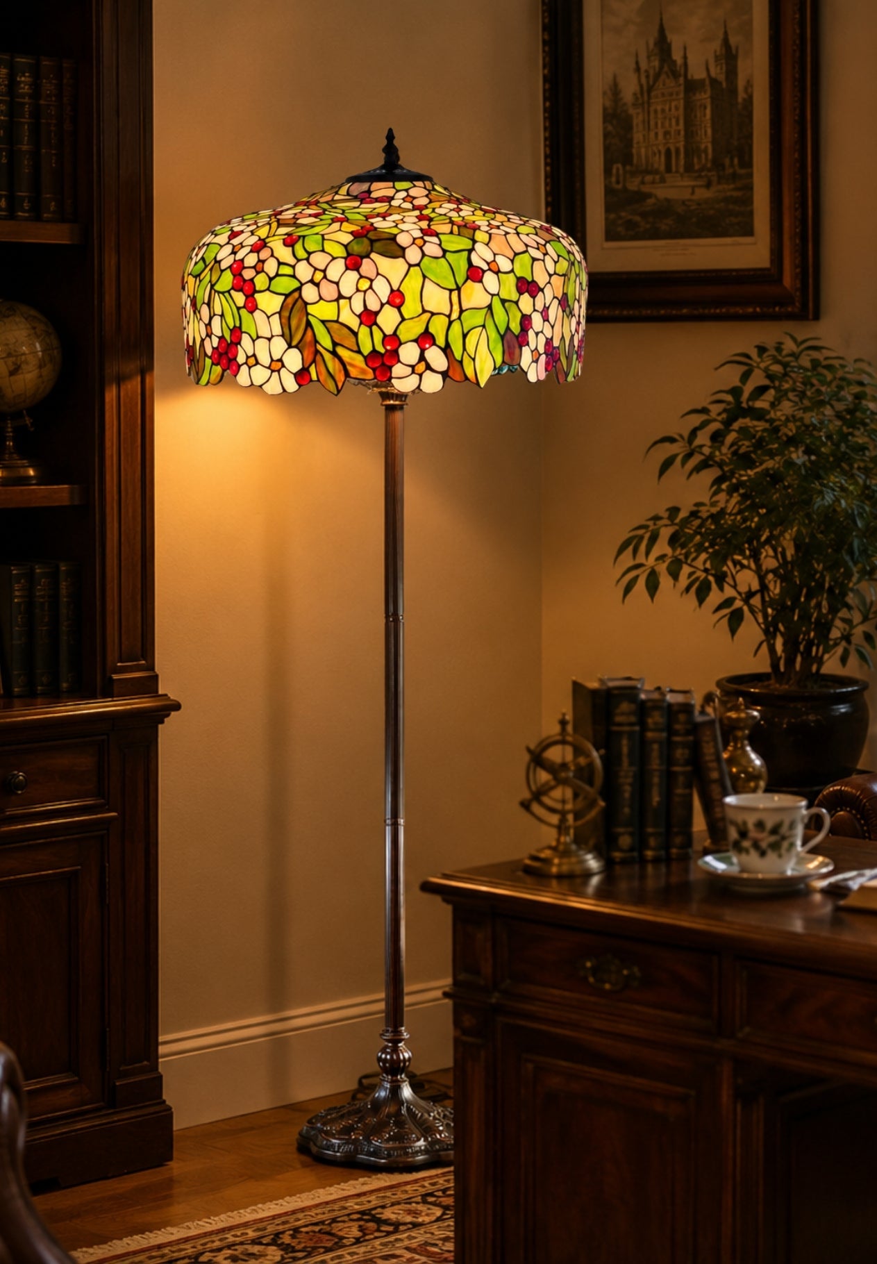 Gorgeous Huge Joanne Tiffany 20" Apple Blossom Flower Tiffany Floor Lamp