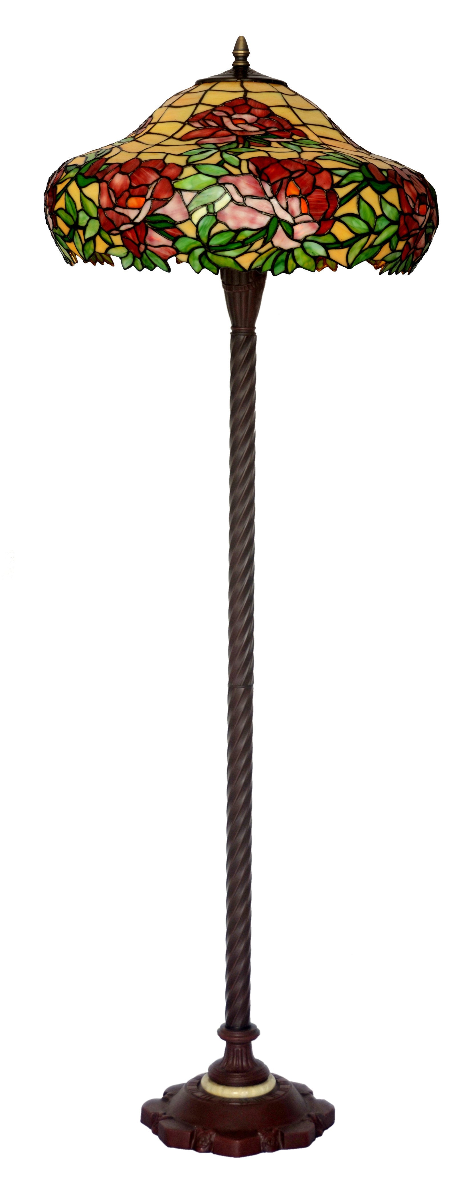20" Peony Tiffany Style Stained Glass Floor Lamp – Handcrafted Floral Art Glass Lamp