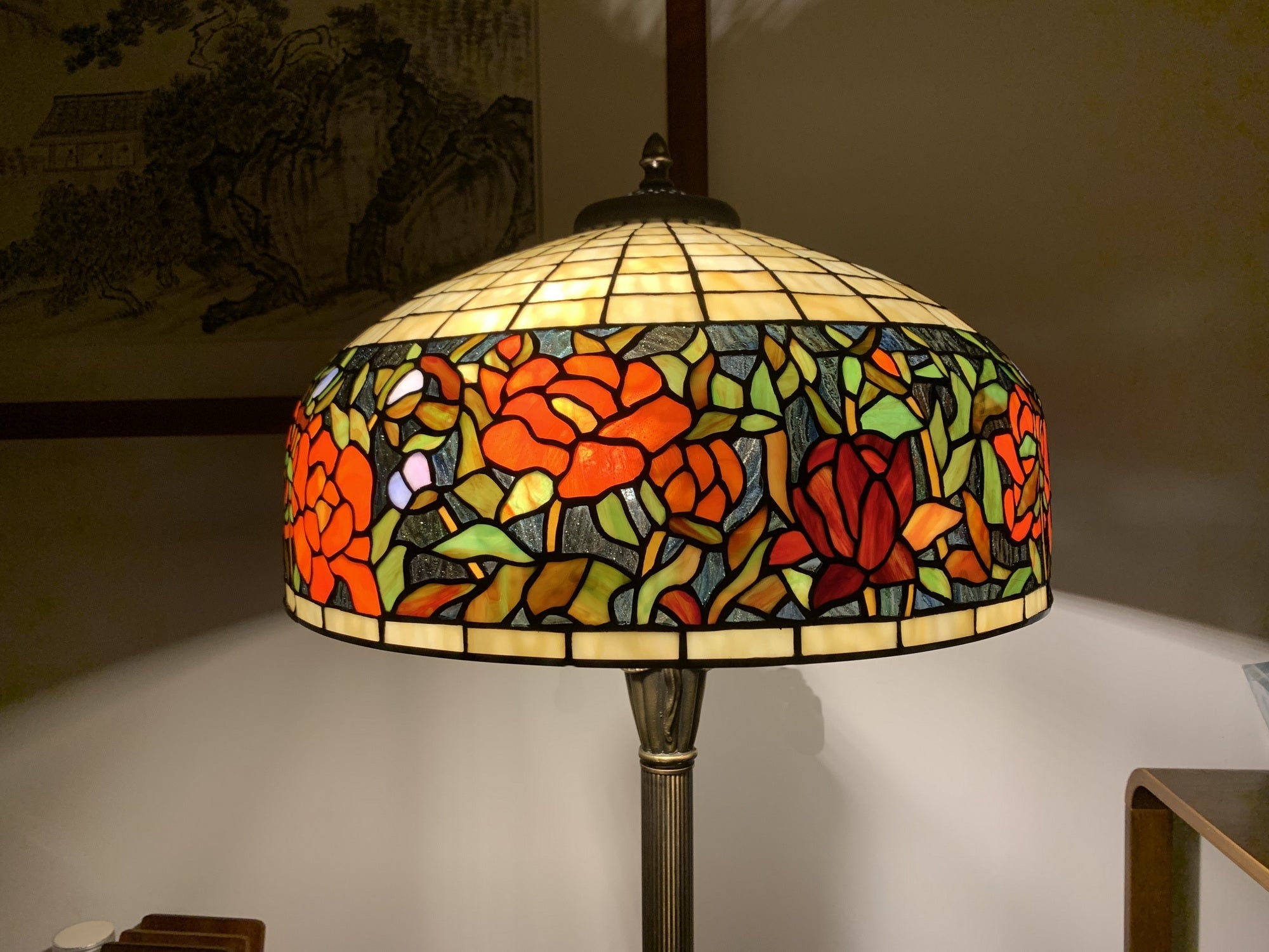 Gorgeous Huge 20" Red Rose Flower Tiffany Floor Lamp