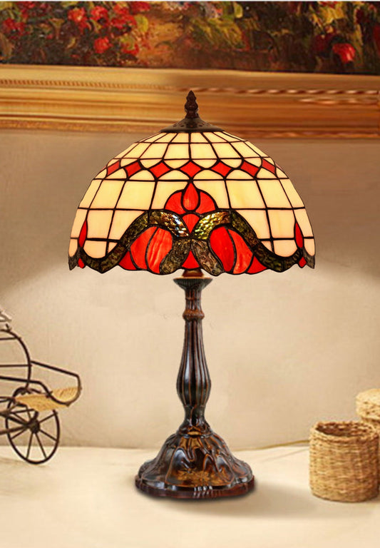 12" Traditional Red Art Nouveau leadlight Bedside Lamp