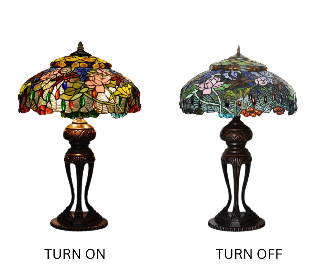 Limited Edition@Huge Tiffany Reproduction Traditional Dragonfly Table Lamp