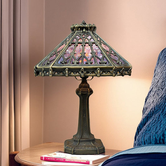 14" Retro Square Stained Glass Tiffany Style Table Lamp with Zinc Alloy Base* Velvet Purple