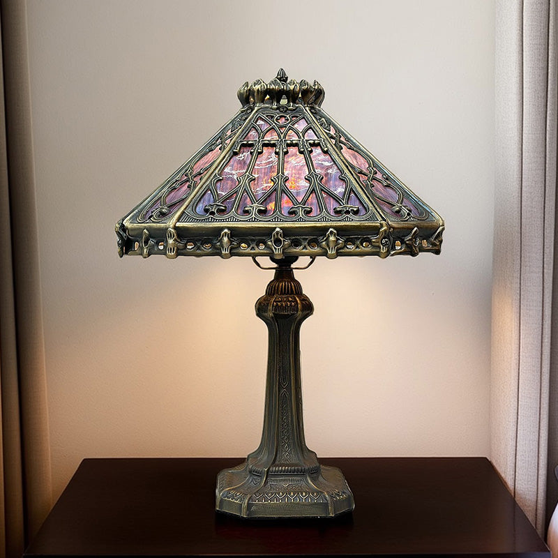 14" Retro Square Stained Glass Tiffany Style Table Lamp with Zinc Alloy Base* Velvet Purple