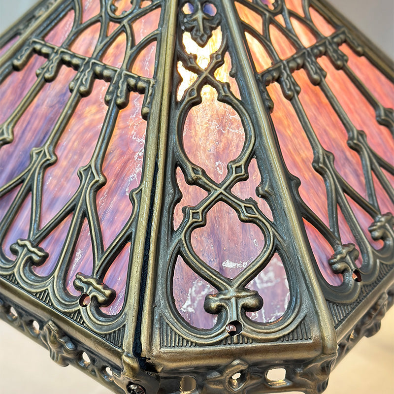 14" Retro Square Stained Glass Tiffany Style Table Lamp with Zinc Alloy Base* Velvet Purple