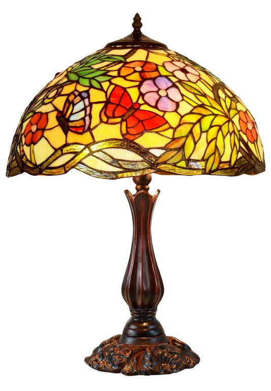 Large 16" Butterfly Flower Stained Glass Tiffany Table Lamp