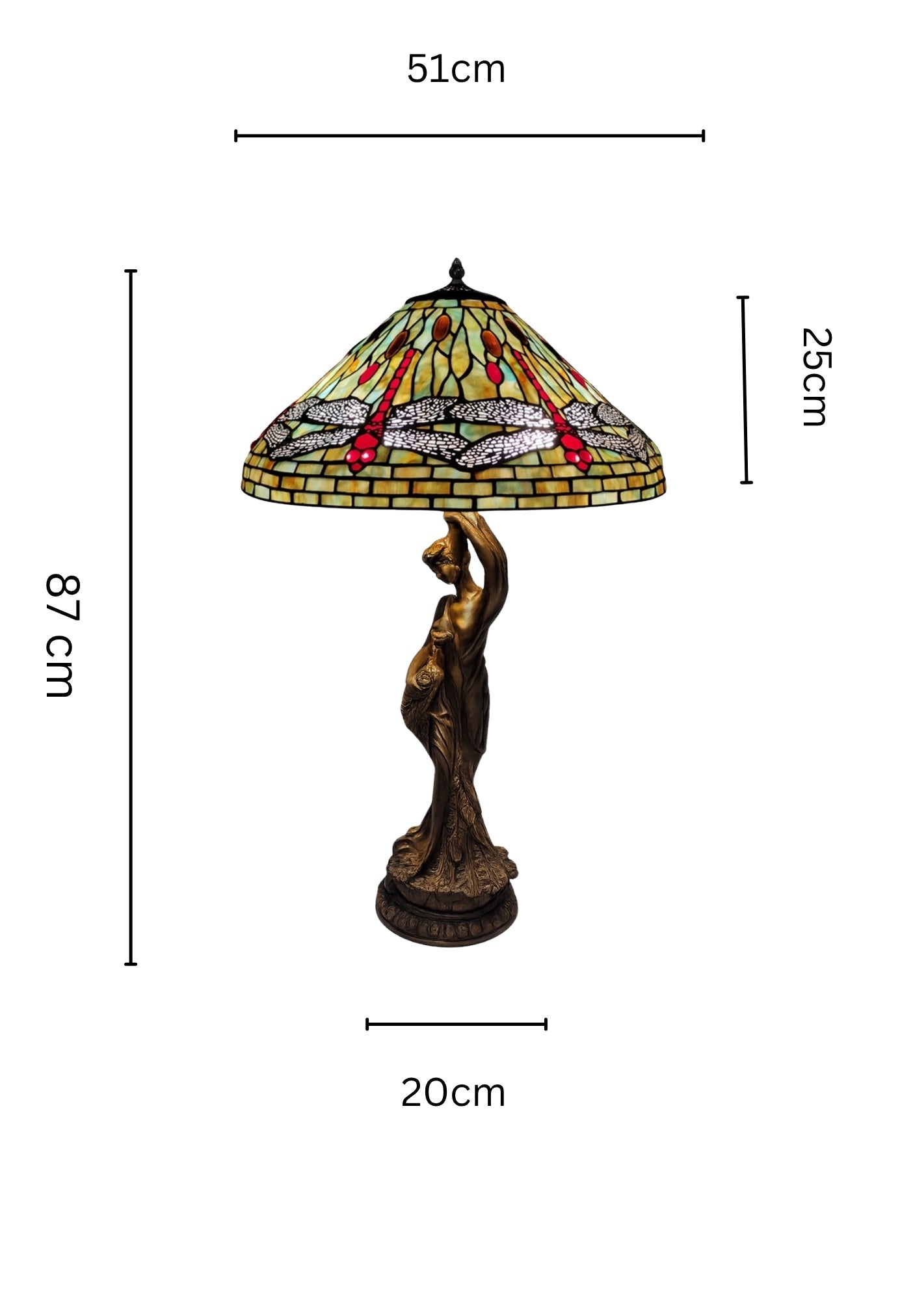 Huge 20" Tiffany Style Dragonfly Table Lamp – Art Nouveau Lady Sculpture Base