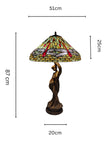 Huge 20" Tiffany Style Dragonfly Table Lamp – Art Nouveau Lady Sculpture Base