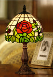 Elegant  8" Red Rose Style Tiffany Mini Table Lamp