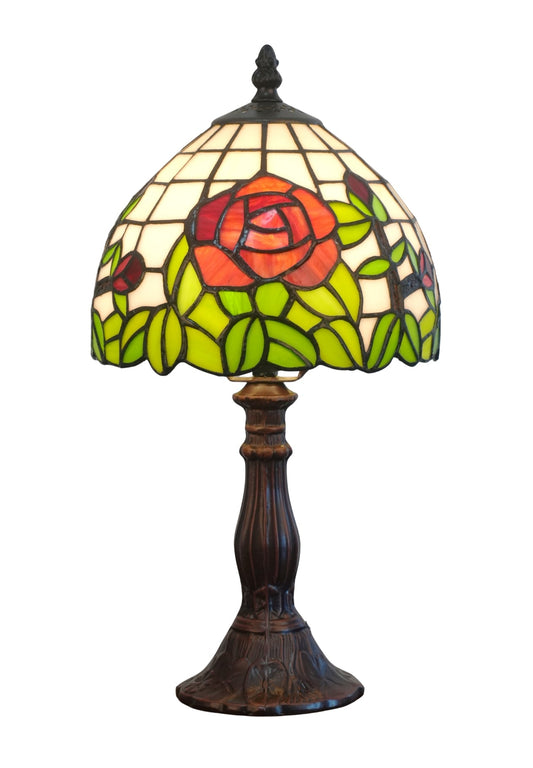 Elegant  8" Red Rose Style Tiffany Mini Table Lamp