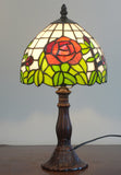 Elegant  8" Red Rose Style Tiffany Mini Table Lamp