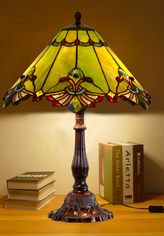 Limited Edition Large 17" Green Jewel Carousel Style Tiffany Table Lamp