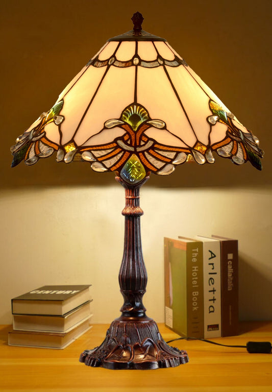 Limited Edition Large 17" White Jewel Carousel Style Tiffany Table Lamp